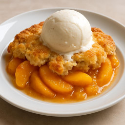 Dessert: United States – Southern United States – Peach Cobbler with Vanilla Ice Cream