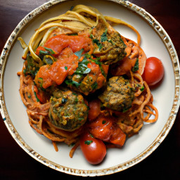 Entree: United States – California – California Herb Vegan Meatballs with Heirloom Tomato Linguine