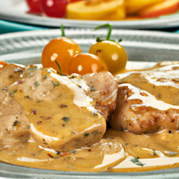 Entree: United States – Southern United States – Skillet Pork Medallions with Peach-Mustard Cream Sauce