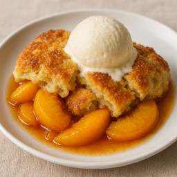 Dessert: United States – Southern United States – Warm Peach Cobbler with Vanilla Bean Ice Cream