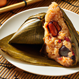 Entree: China – Guangdong – 鮮蝦粽 ➤ Xiān xiā zòng (Glutinous rice dumplings with fresh tiger prawns (zongzi))