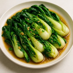 Side Dish: China – 蒜蓉炒小白菜 ➤ Suàn róng chǎo xiǎo báicài (Stir-fried Baby Bok Choy with Garlic and Sesame Oil)