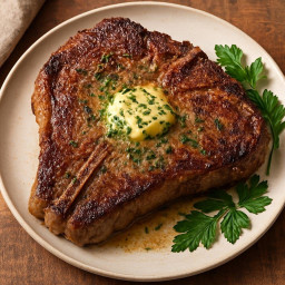 Entree: United States – Pan-Seared Porterhouse with Garlic-Herb Butter