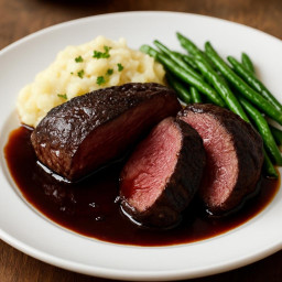 Entree: France – Pan-Seared Venison Steak with Red Wine Reduction